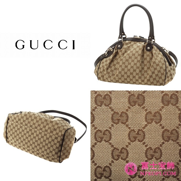 GUCCI/グッチ 2012年春夏SUKEY定番キャンバスGG柄Gチャーム付きプリーツボストンバッグ 223974 FAFXG 9643 